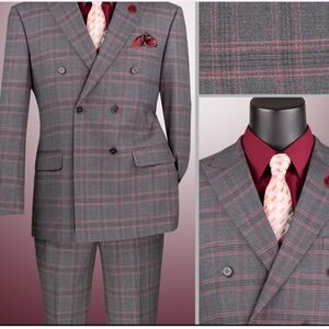 MEN'S VINCI 2 PIECE MODERN FIT GLEN PLAID DOUBLE BREASTED SUIT. MDW-2 CHARCOAL.